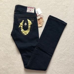 BNWT True Religion Gold Foil Billy Jeans Sz 25